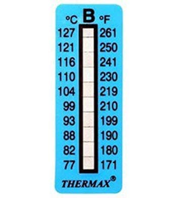 Thermax Temperature Indicating Label Strips, Irreversible, 10 Level, 77 Deg C to 127 Deg C