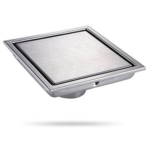 Square Shower Floor Drain with Tile Insert Grate - Made of Sus304 Stainless Steel, 6-inch, Multipurpose, Invisible Look or Flat Cover - Brushed Stainless
