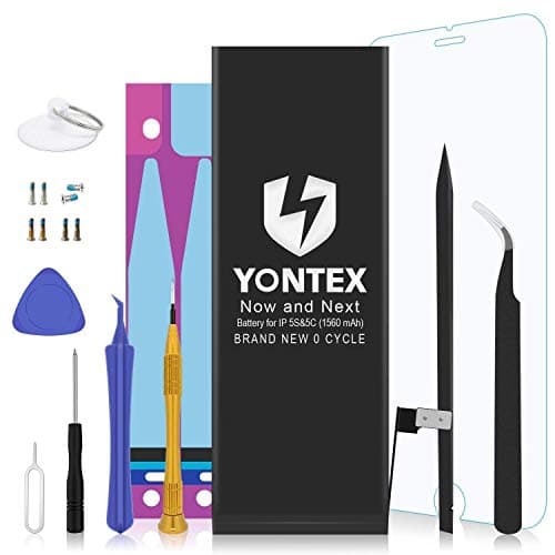 YONTEX Replacement Battery Compatible with iPhone 5S & 5C, BrandNew 0 Cycle Battery with Repair Tools Kit, Adhesive Strips and 1 Screen Protector [ 2-Year Warranty ]