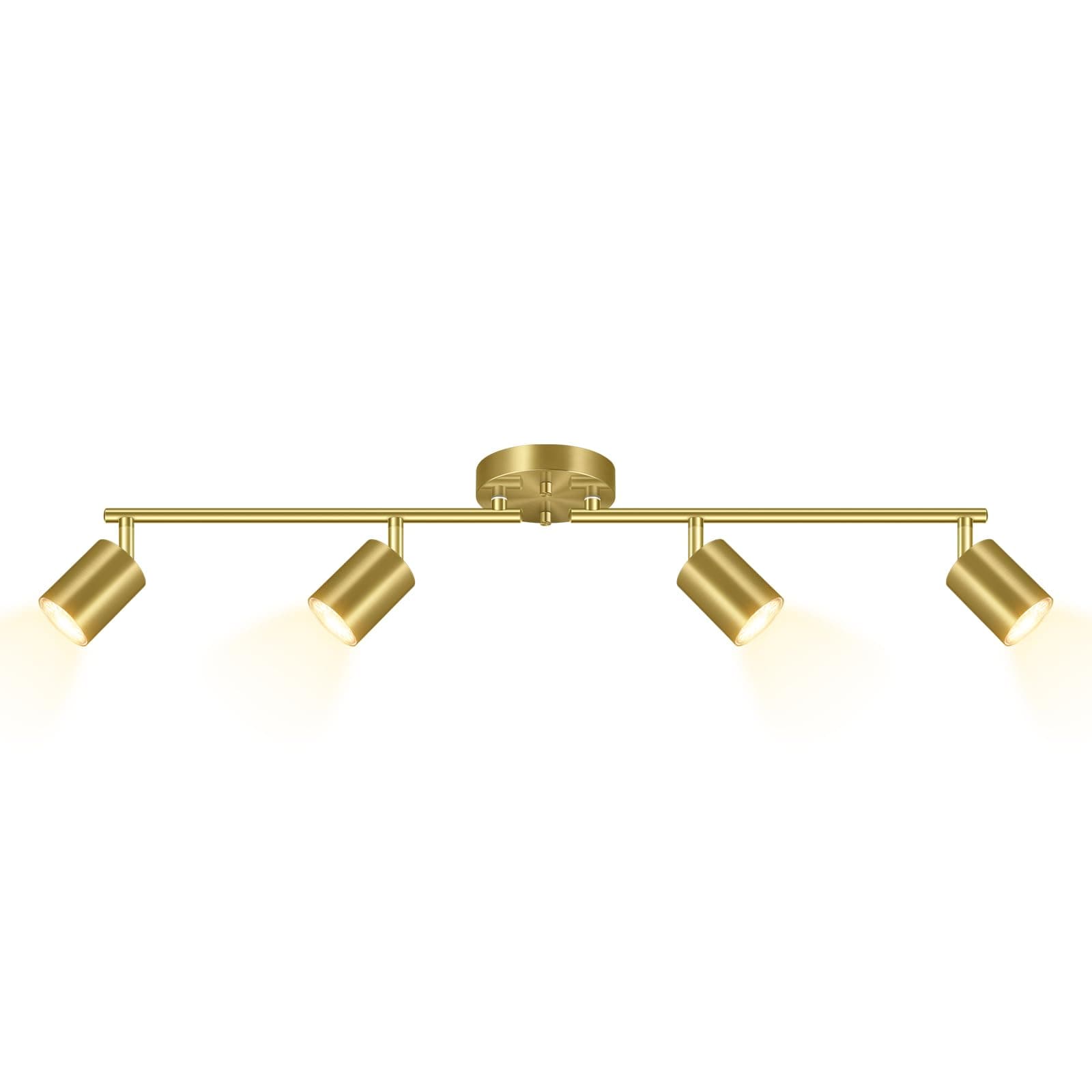 BoostArea Gold LED 4 Light Track Lighting Kit, 4 Way Ceiling Spot Lighting, Flexibly Rotatable Light Head for Kitchen, Living Room, Bedroom, Bulb Not Included