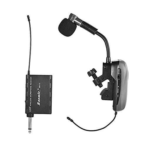 ammoon Saxophone Wireless Instrument Microphone System Receiver & Transmitter UHF Professional 16 Channels BM-12/V2 for Sax Saxophone French Horn Trumpet Trumbone