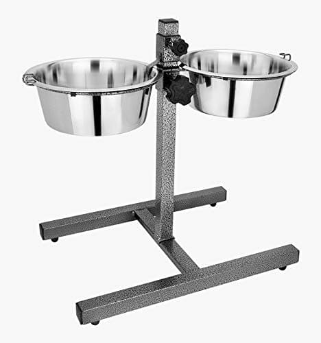 ELTON Diner Adjustable Heavy Duty Elevated Pet Feeder Raised Dog Feeding Station with H-Base Double Bowl Stand 2 Stainless Steel Removable Bowls For Dog 2 X 1.8 L 7 Cups Per Bow (Large)