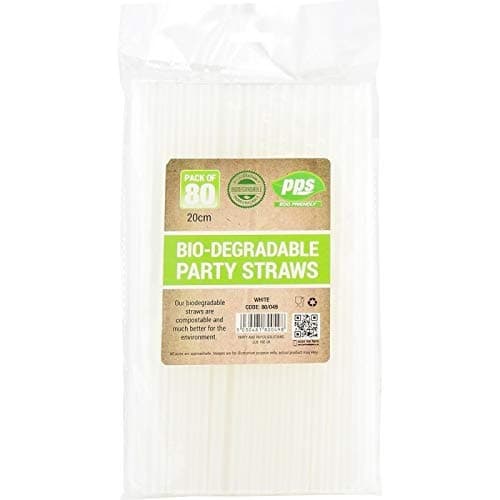 80 x White Biodegradable Compostable Drinking Party Straws BPA Free Plant Based Eco 8" (20cm) approx