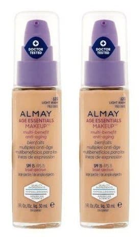 Almay Cosmetics Age Essentials Makeup Foundation 120 Light Warm SPF 15 (Pack of 2) With Octinoxate, Titanium Dioxide, Dimethicone, Boron Nitride, Pullulan, Tocopherol and Niacin, 1 fl. oz. each