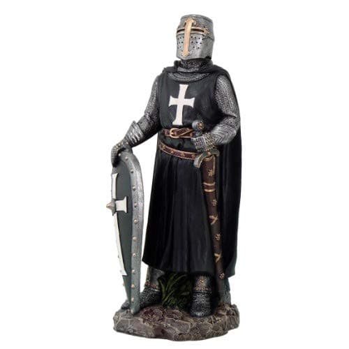 Crusader Knight in Full Shield and Sword Armor Collectible Figurine 11.5 Inch Tall