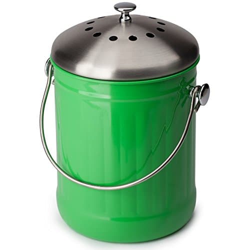 Premium Quality, Kitchen and Home Compost Bin, Eco Green Friendly and Decorative. Includes Odor Free Filter — 1.3 Gallon Capacity