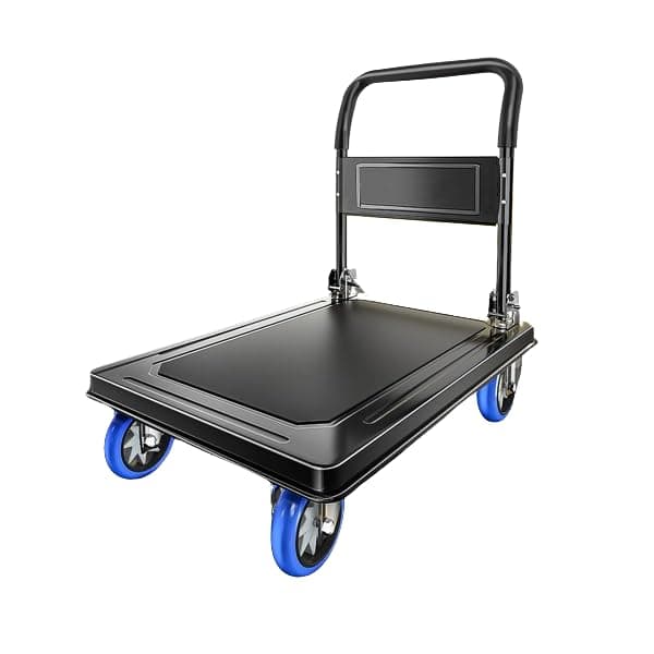 SKY-TOUCH Platform Truck,Flat Trolley,Panel Carts Heavy Duty, Foldable Push Cart Dolly,Foldable thickened handle,Silent rubber casters,Maximum load capacity 350KG,90 * 60cm-Black