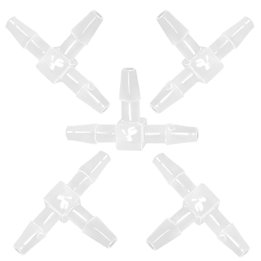 1/8" Tee Fitting Equal Barb 3 Way Hose Barb Fitting，Splicer Joint Mender Adapter Union Fitting for Fuel Gas Liquid Air (Pack of 5) for Fuel Gas Liquid Air (Pack of 5)