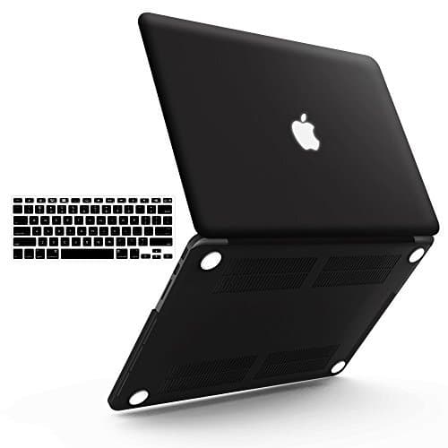 IBENZER Compatible with MacBook Pro 15 Inch Case 2015 2014 2013 2012 A1398, Hard Shell Case with Keyboard Cover for Old Version Apple Mac Pro Retina 15, Black, R15BK+1