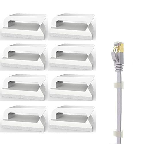 Ethernet Cable Clips Wires Clamp (White 100 PCS) with Self-Adhesive Pads Nylon Cable Holder for Telephone or Ethernet Cords Tidy and Organisers