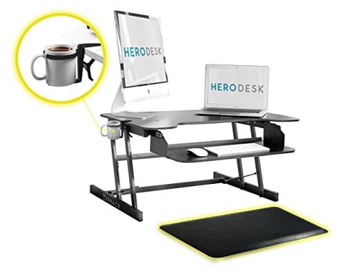 Height Adjustable Standing Desk by HeroDesk | Wide Surface Ergonomic Sit or Stand Up Workstation - Sitting or Standing Converter Desk Riser w/Gas Spring - Fully Assembled Set - 32"