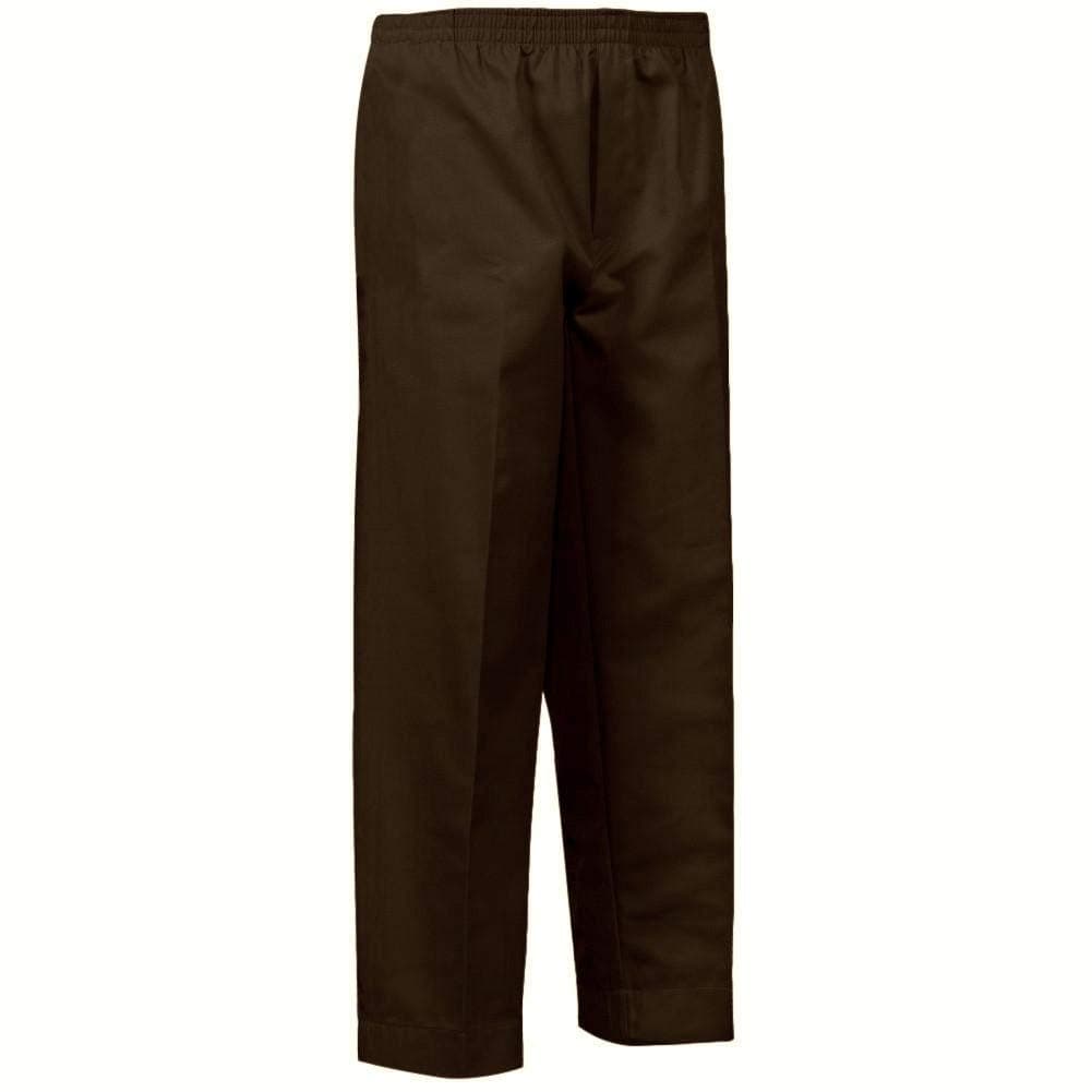 Mens Full Elastic Waist Pull-On Pants with Mock Fly (XL, Brown)