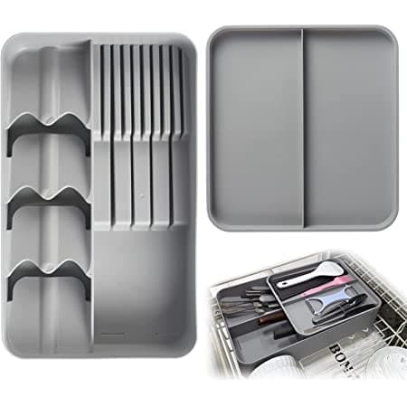 divinezon 2 Layer Knife With Spoon Holder Kitchen Drawer Organizer|39.5 x 24 x 8 CM|Plastic|Grey