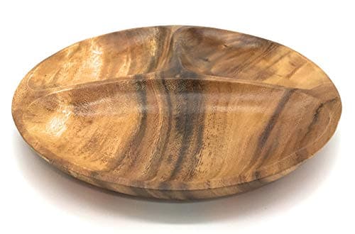 SDS Acacia Wood Serving Platter Appetizer Tray Divided 3 Sections Perfect for Snacks 10 Inch Round Plate