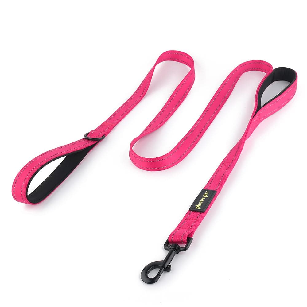 Plutus Pet Double Handle Dog Leash 6ft Long, Padded 2 Handle, Heavy Duty, Reflective Training Leash for Medium Large Dogs, Dual Handle Lead (Pink)