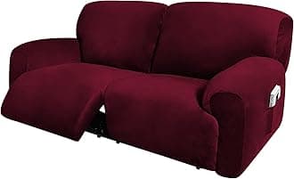 ULTICOR Extra Wide 75" - 100", Reclining 2 Seater Sofa, Extra Wide Reclining Love Seat Slipcover, 6-Piece Velvet Stretch, Reclining Sofa Covers, Thick, Soft, Washable (Burgundy - Wine)