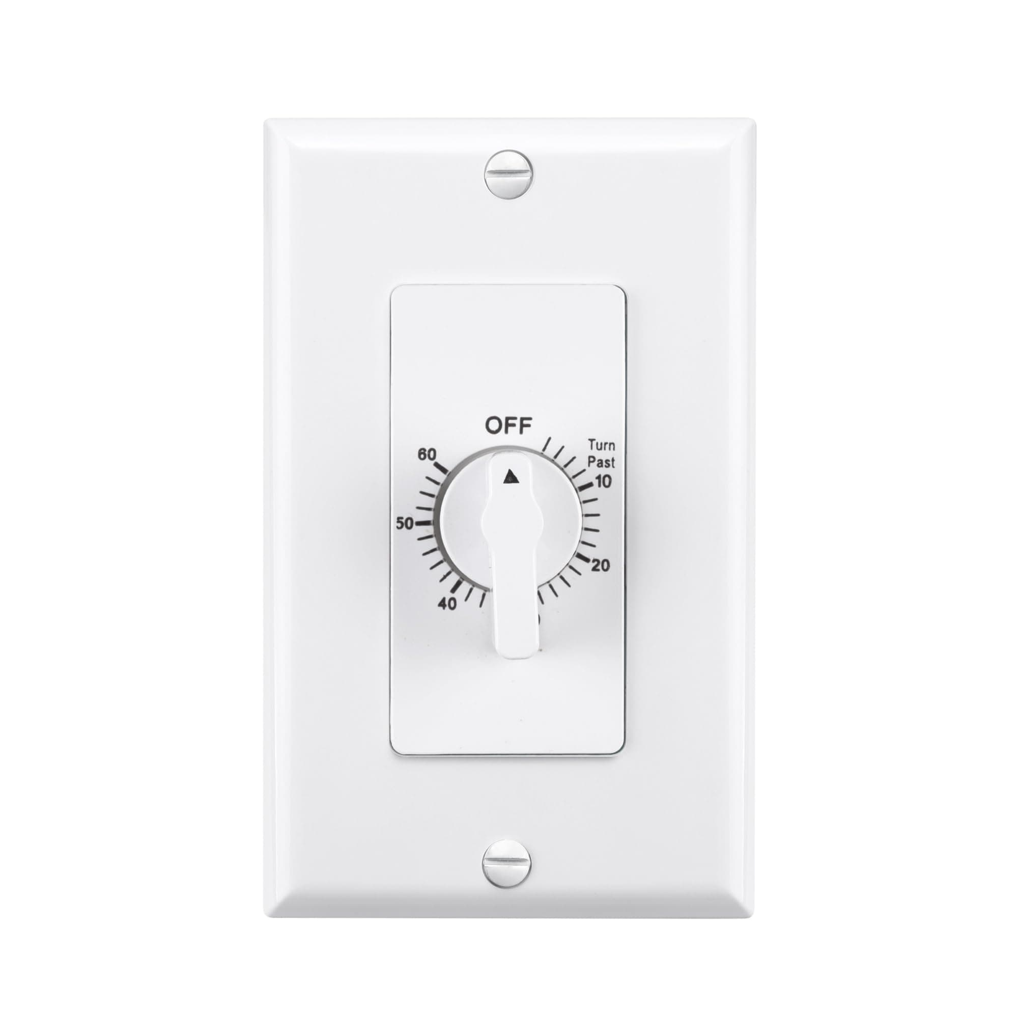 60 Minute Spring Wound Bathroom Fan Timer Switch, Mechanical Countdown Light Switch Timer for Exhaust Fan & Lights, No Neutral Required, Wall Plate Included, ETL Listed, 1 Pack