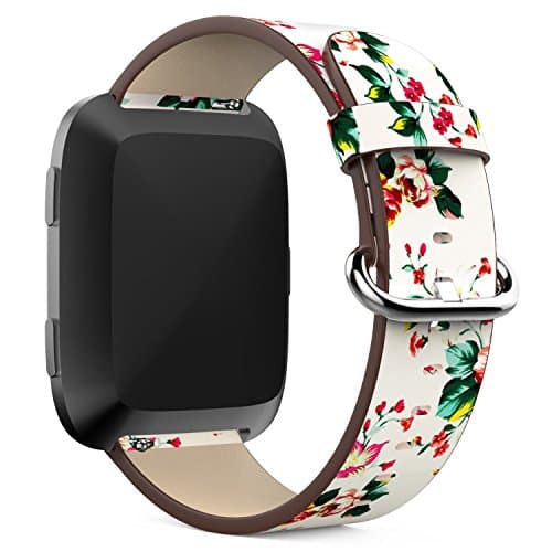 for Fitbit Versa Bands,Feuy Genuine Leather Bands for Fitbit Versa Watchband Strap Bracelet,Fitbit Versa Watch Accessories Wristbands Flower Print Series Strap