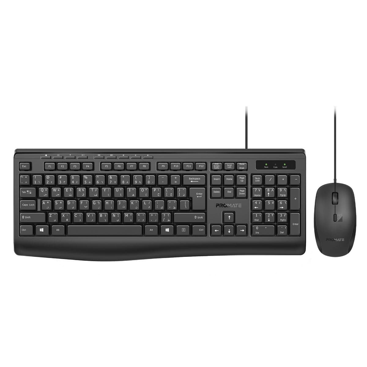 Wired Keyboard and Mouse Combo, Ergonomic Slim Full-Size Quiet Keyboard, 2400 DPI Ambidextrous Mouse, Spill-Resistance, Media Keys, Plug and Play for iMac, MacBook Pro, English/Arabic Layout