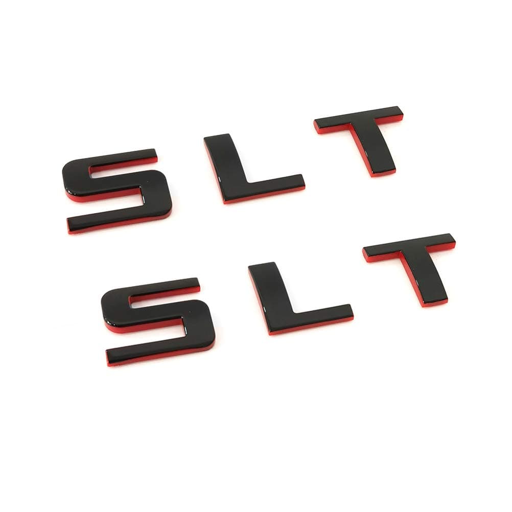 2Pack OEM SLT Emblem Both Sides Nameplate SLT Badges 3D Logo Compatible with Sierra Silverado 1500 Black red Redline