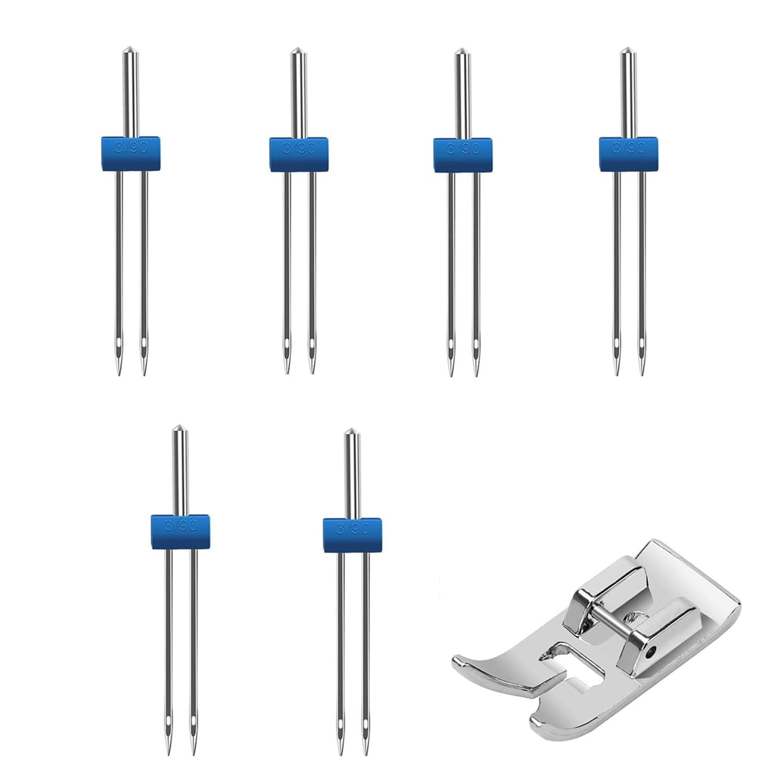 6 Pack Double Sewing Machine Needles Twin Stretch Needles in Plastic Box for Household Sewing Machine with a Presser Foot, 3 Sizes Mixed 2.0/90, 3.0/90, 4.0/90
