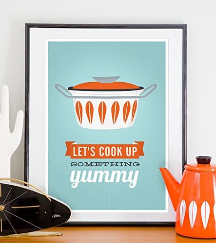 Let's Cook up Something, cooking print, kitchen decor, mid century modern, Cathrineholm poster,