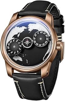 OBLVLO Luxury Brand Rose Gold Earth Dial Automatic Watch Stainless Steel Blue Nightlight Mechanical Wrist Watch JM-Earth