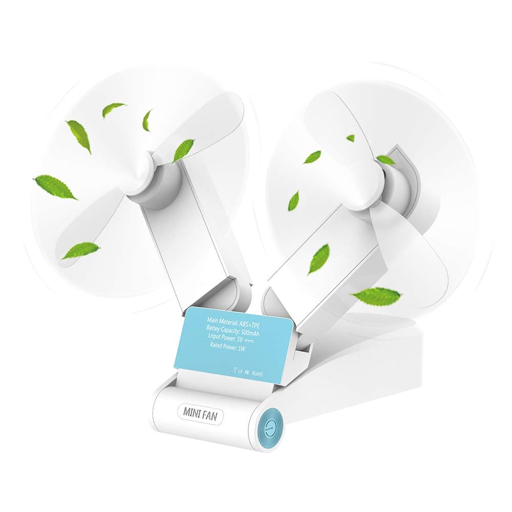 Simpeak Handheld Fan Portable silent White [Two Head Modes], 2 Speed Usb Desk fans cooling Rechargeable Pocket Foldable Fans for Home Travel Outdoor Shopping