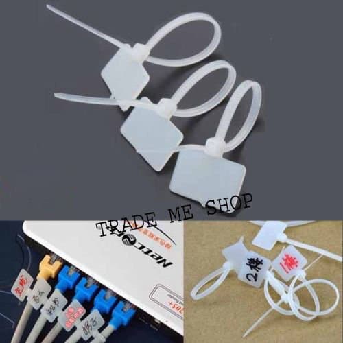 Nylon Zip Cable Tie Label Strap Strip with Marking Tag (White) -100 Pcs