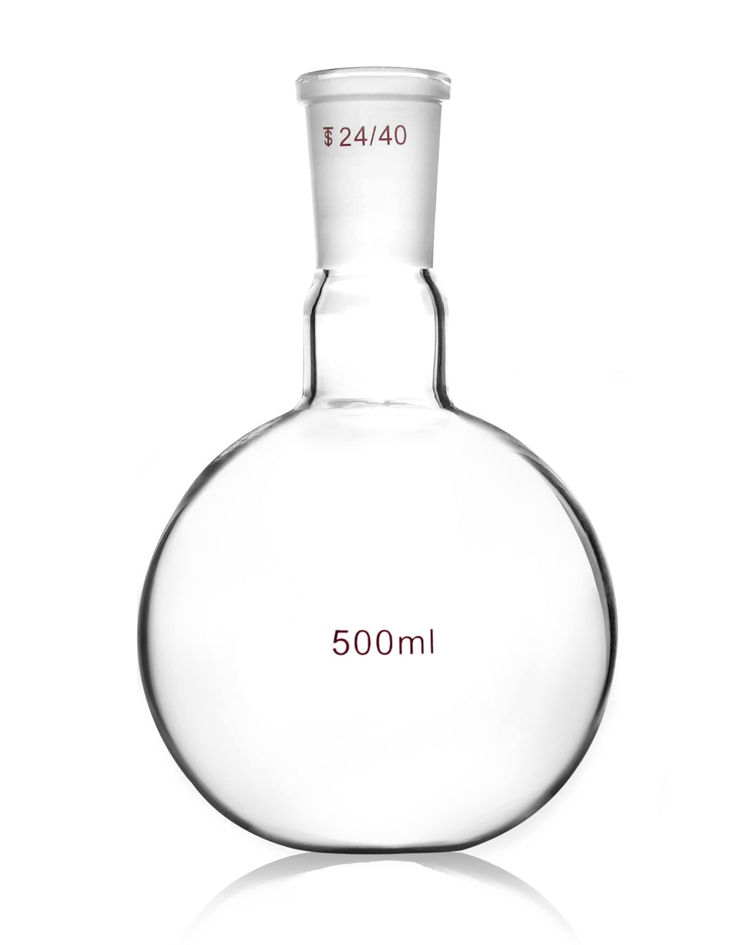 QWORK Glass 500ml Single Neck Flat Bottom Boiling Flask, with 24/40 Standard Joint, Heavy Wall Distillation Receiving Apparatus, Taper Outer Joint Lab Glassware, 500mL