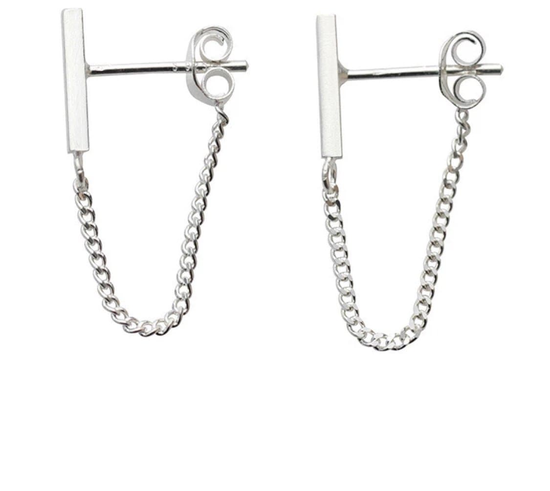 925 Sterling Silver Bar Chain Drop Earrings Jackets Front and Back Bar Dangle Earrings for Girls Women