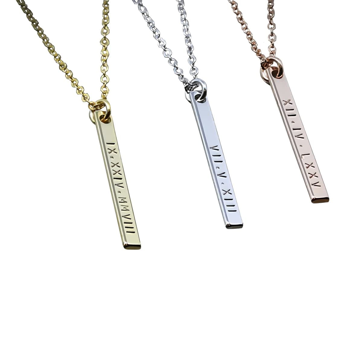Same day ship til 2p.m,Christmas gift,Holiday gift,Roman Numerals Necklace-Bar Necklace,Custom jewelry, Personalized jewelry,Special date engraving, Gold plated,Wedding gift,Valentine's day gift