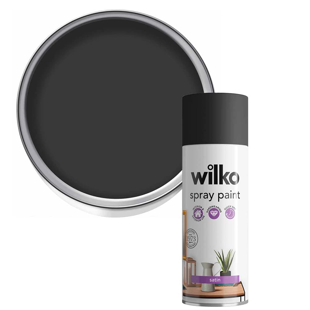 wilko Black Satin Multi-surface Spray Paint, Quick Drying and Hardwearing, Indoor and Outdoor Use, 400ml