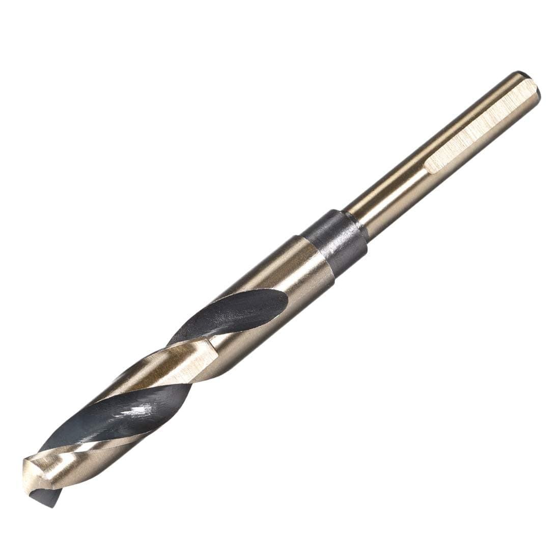 sourcing map Reduced Shank Twist Drill Bits 14.5mm Black Nitride & Gold Titanium Coated High Speed Steel 4341 with 10mm (3/8") Shank for Stainless Steel Alloy Metal Plastic Wood