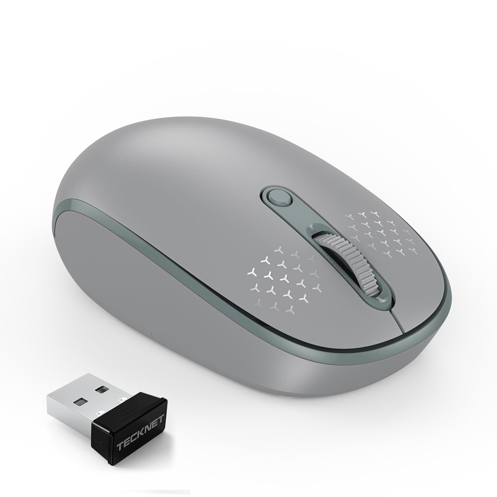 Wireless Mouse, 2.4G Quiet Computer Mouse with USB Receiver, 4 Buttons Portable Cordless Mice for Chromebook, Laptop, PC, Mac, 800/1200/1600 DPI - Grey