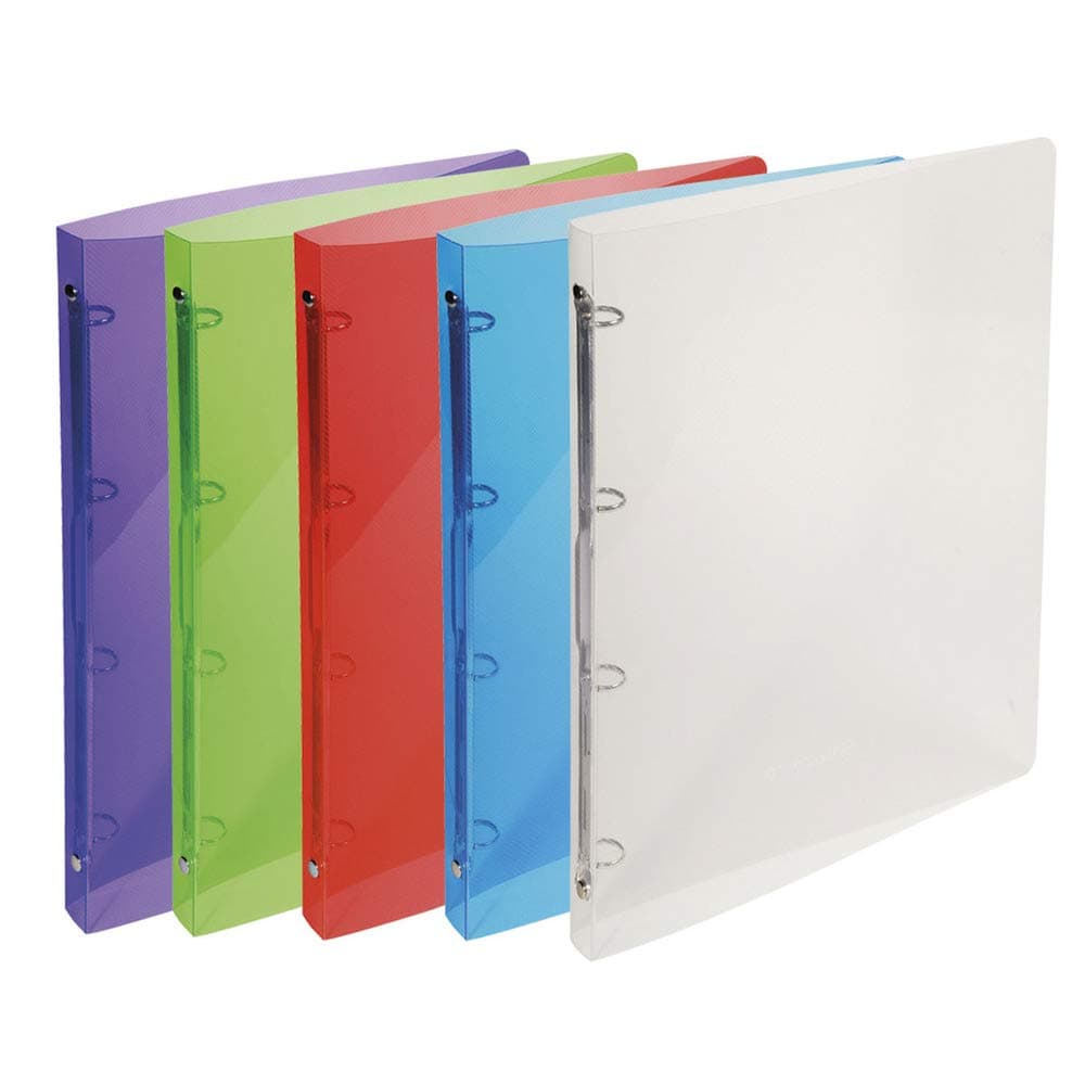 Exacompta - Ref. 51198E - 1 Flexible binder in PP Crystal - 4 round rings, diameter 15 mm - Spine 20 mm - External dimensions: 32 x 25 cm - A4 file format - 5 random colors