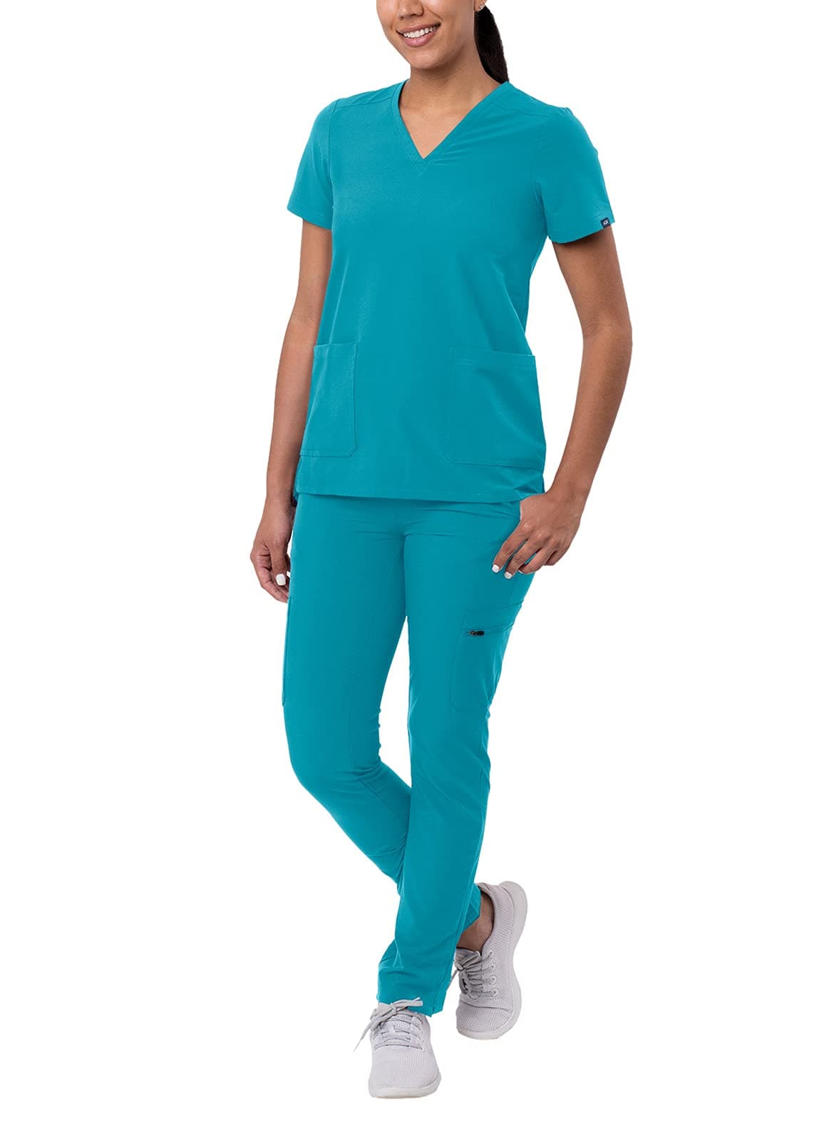 Adar UniformsAdar Addition Go-Basic Scrub Set for Women - Slim V-Neck Scrub Top & Skinny Cargo Scrub Pants