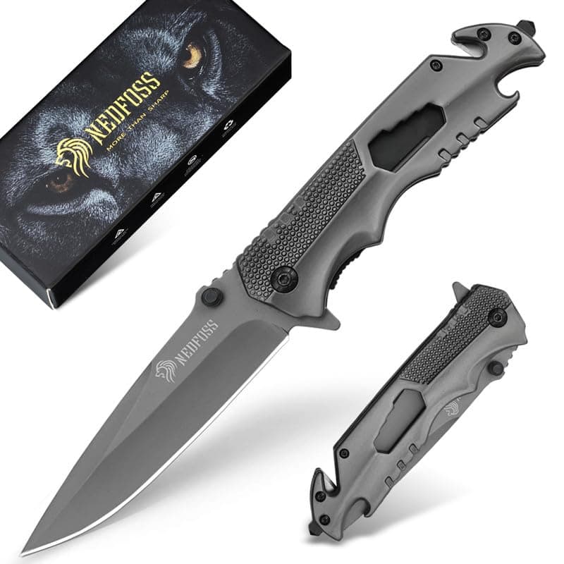 Pocket Knife, NedFoss Men's 5 in 1 Multi-Tool Folding Knife Bottle Opener Glass Breaker Seat Belt Cutter Wrench Survival Knife Emergency Rescue Home Improvement