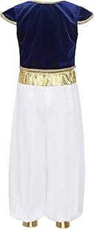 iEFiEL Kids Boys Arabian Prince Costume Street Rat Suit Cap Vest with Harem Pants Halloween Cosplay Costumes Royal Blue 14-16 Years