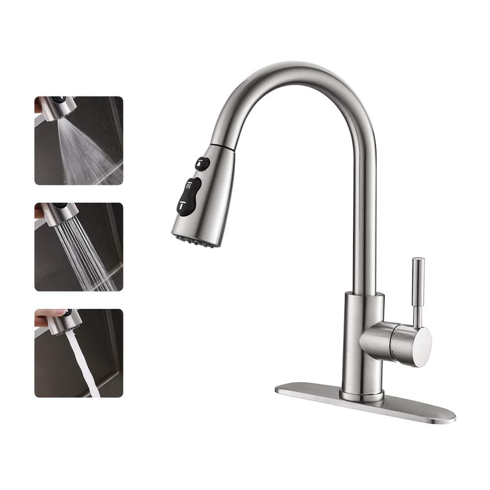EIGSO Single Handle 360 degree Kitchen Faucet,High Arc Stainless Steel for Kitchen,Kitchen Sink Faucet with pull down sprayer unleaded non-toxic (Faucet-001)