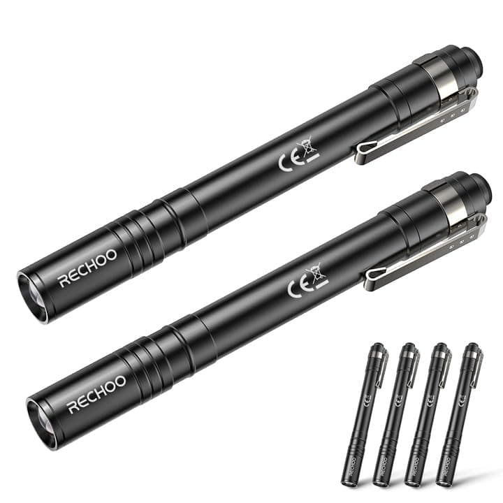 LED Pen Light 4 Pack, Lightweight, Small Bright Pen Flashlight with Clip, Waterproof Portable Pocket Flashlight for Home, Emergencies, Inspection (Battery Included)