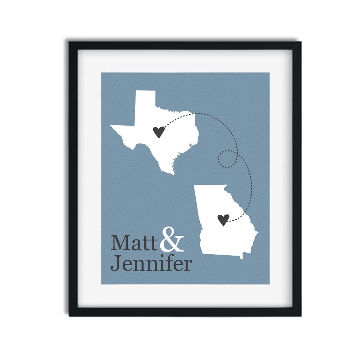 Personalized Two State Paper Art Print | Any Two States Long Distance Relationship Gift | Wedding State Gift | Valentine's Day Gift | Custom Location | Long Distance Map