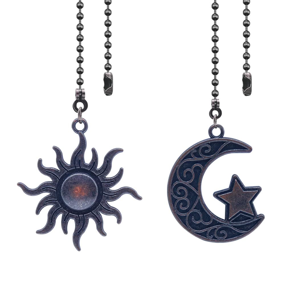 Ceiling Fan Pull Chain Set Decorative Totem Bohemia Pull Chain Pendant Extension 12 Inches Lighting Fan Beaded Ball Fan Pull Chain Extender Ornament with Connector Moon and Sun (Bronze)