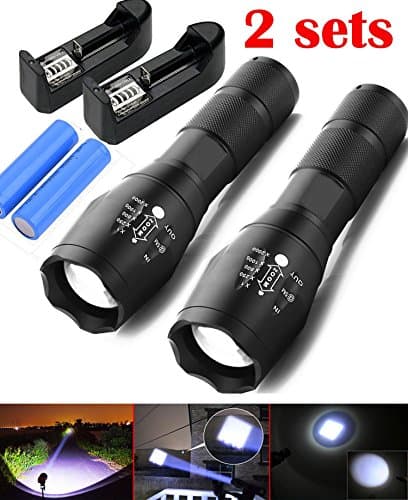 Ledsniper 2Pcs brightest Flashlight Tac Light with 5 Modes & Zoom Function with battery &charger