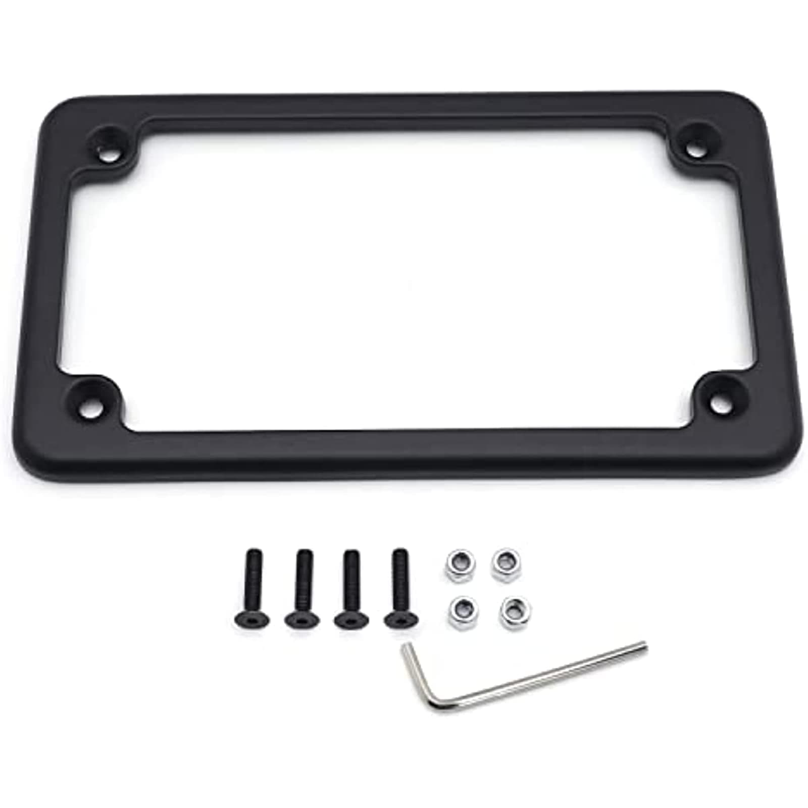 Motorcycle License Plate Frames, Flat Bracket Tag Holder 7 Inches x 4 Inches, Universal Chrome License Plate Frame Exterior Accessories,Black