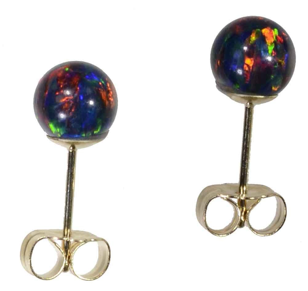 14k Gold Created Opal Round Stud Earrings