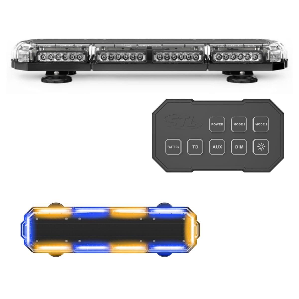 SpeedTech Lights K-Force Micro Elite 21 TIR Mini LED Light Bar – 60 LEDs 180W Magnetic Roof Mount Emergency Strobe Light for Trucks, Cars & Plows (Blue/Amber Alternating)