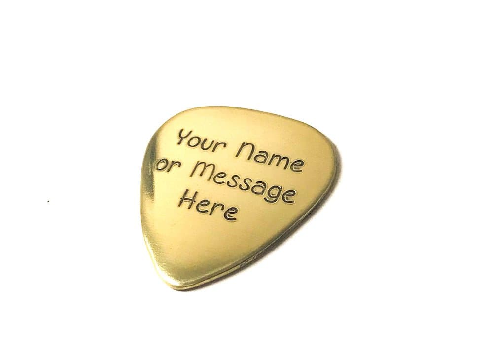 Guitar Pick - Custom Any Message - Personalized Brass Guitar Pick - Custom order