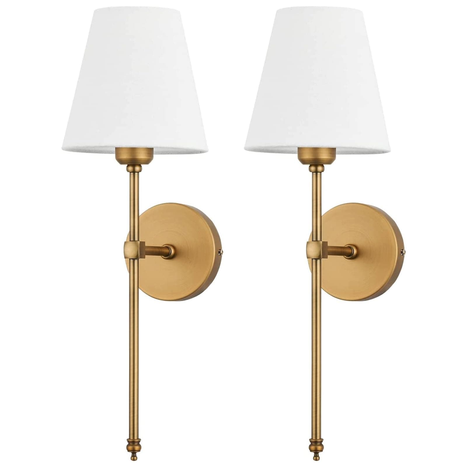 Wall Sconces Sets of 2, Hardwired Classic Brushed Brass Sconces Wall Lighting, Bathroom Vanity Light Fixture with Fabric Shade for Bedroom Living Room Hallway Kitchen, Gold
