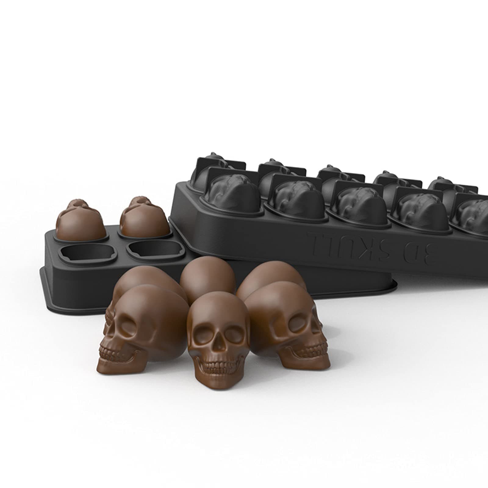 RoseFlower 3D Silicone Skull Ice Cube Mold Tray with Lid Ice Cube Makers Freezer Baking Mould, Skull Chocolate Moulds, Candy, Jelly, Biscuit, Mousse Cake Mould for Halloween Party (1 *10 Skulls Cubes)